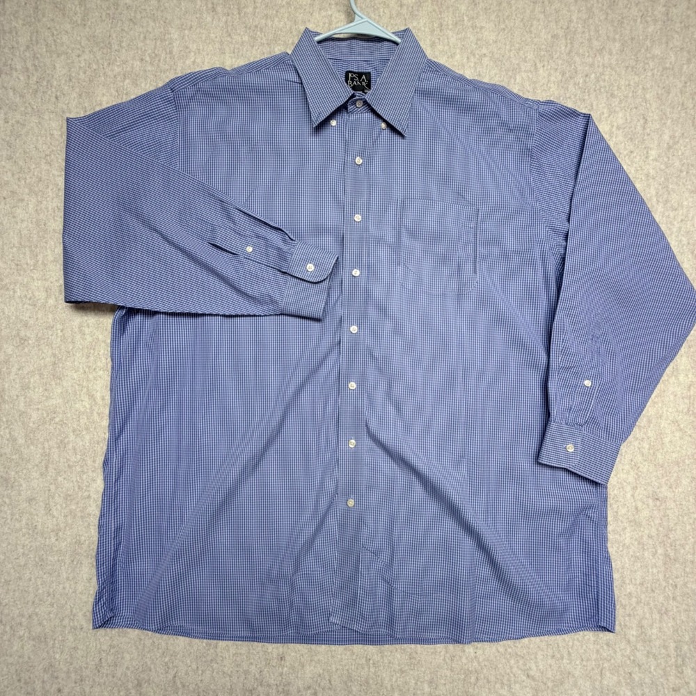 Jos. A. Bank Dress Shirt Mens 18.5 35 Blue White Micro Check Traveler Cotton